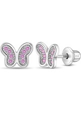 ravishing pink cubic zirconia butterfly stud baby earrings